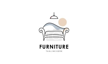 Téléchargez les illustrations : Intérieur chambre minimaliste, galerie meubles logo design vecteur - en licence libre de droit