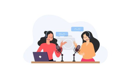 Illustration for Podcast concept. Illustration about podcasting. Podcaster speaking in microphone illustration - Royalty Free Image