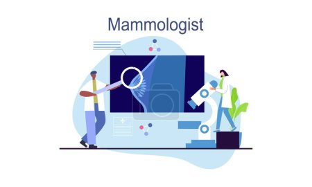 Consulta de concepto de mamólogo con el médico sobre la idea de enfermedad de mama de la atención médica y médica