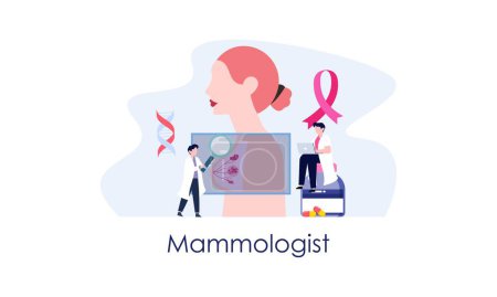 Ilustración de Consulta de concepto de mamólogo con el médico sobre la idea de enfermedad de mama de la atención médica y médica - Imagen libre de derechos