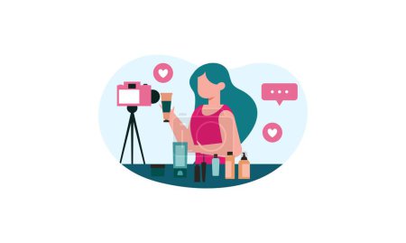 Ilustración de Belleza blogger grabación maquillaje tutorial video para su ilustración vlog - Imagen libre de derechos