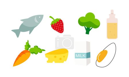 Ilustración de Conjunto de alimentos alimentos saludables ilustración. Pan, harina, productos lácteos, aceite de oliva y colle de mantequilla - Imagen libre de derechos