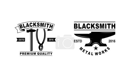 Illustration for Blacksmith and iron works emblems design element for logo - Royalty Free Image