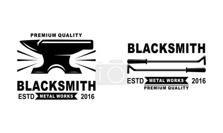 Illustration for Blacksmith and iron works emblems design element for logo - Royalty Free Image