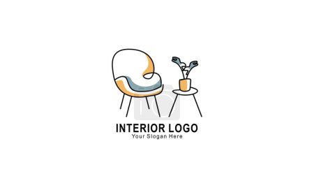 Téléchargez les illustrations : Intérieur chambre minimaliste, galerie meubles logo design vecteur - en licence libre de droit