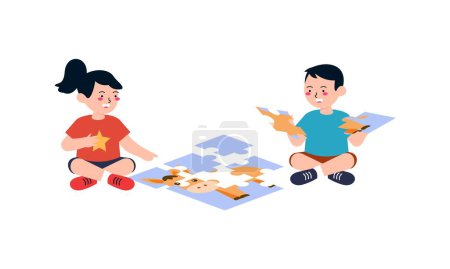 Ilustración de Feliz lindo niños jugar rompecabezas rompecabezas ilustración - Imagen libre de derechos