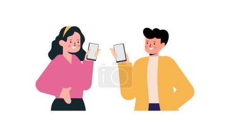 Photo for Happy people showing mobile phone screens illustration - Royalty Free Image