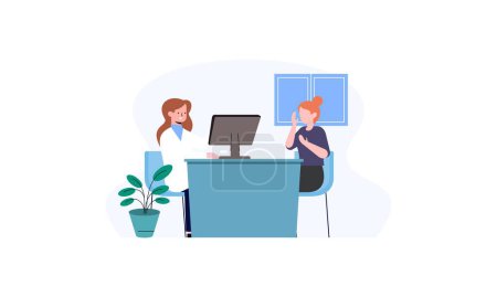 Illustration for Patient having consultation about disease symptoms with doctor therapist in hospital illustration - Royalty Free Image