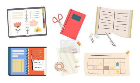 Ilustración de Cuadernos de papel, bloc de notas, diarios, planificadores, organizadores set vector - Imagen libre de derechos