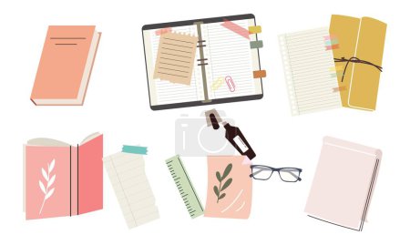 Ilustración de Cuadernos de papel, bloc de notas, diarios, planificadores, organizadores set vector - Imagen libre de derechos