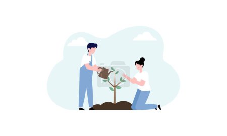 Illustration for Flat design illustration tree planting - Royalty Free Image