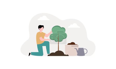 Téléchargez les illustrations : Plat dessin illustration arbre plantation - en licence libre de droit