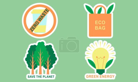 Téléchargez les illustrations : Pack badges écologie design plat - en licence libre de droit