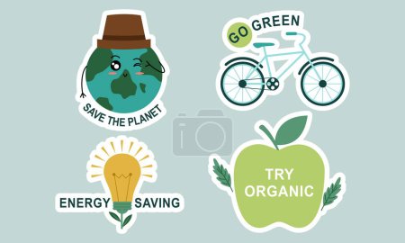 Téléchargez les illustrations : Pack badges écologie design plat - en licence libre de droit