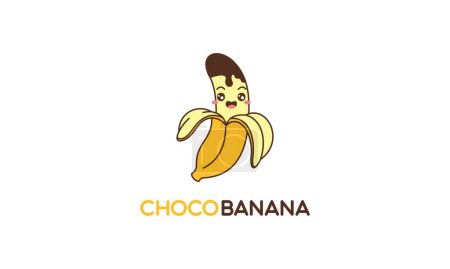 Téléchargez les illustrations : Logo banane chocolat avec caractère drôle - en licence libre de droit