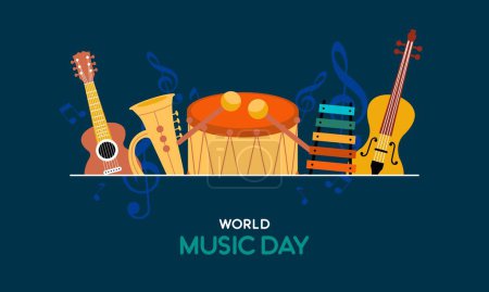 Téléchargez les illustrations : Journée mondiale de la musique avec vecteur d'instruments de musique - en licence libre de droit