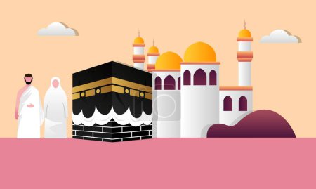 Pèlerinage islamique priant pour l'illustration hajj mabroor