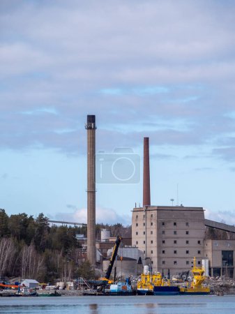 Photo for Large cement factory by the beautiful sea. High quality photo - Royalty Free Image