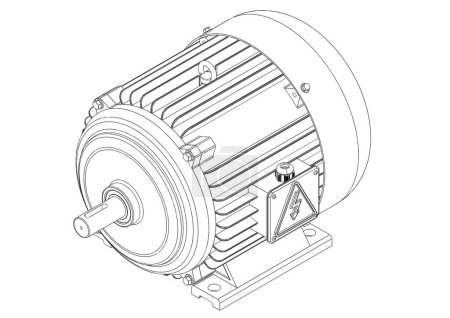 Electric motor, 3D illustration black and white