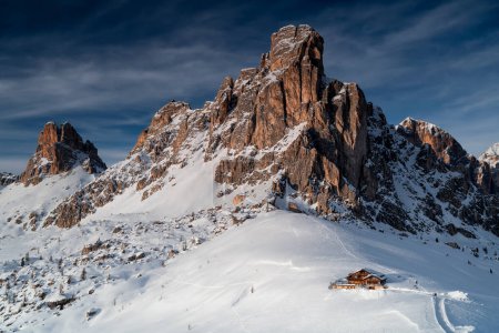 View from Passo Giau on the summit of Ra Gusela. Italian Dolomites.