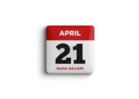 Photo for 3d illustration of calendar with 21 April Calendar on white background. Twenty-one of April. Ram Navami - Royalty Free Image