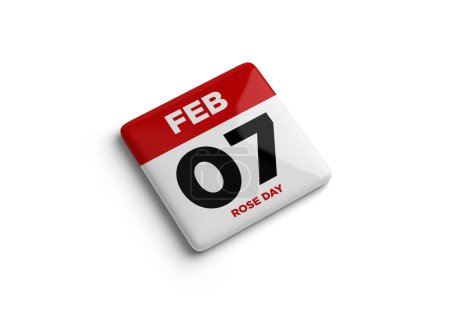 3d illustration of calendar with 7 February Calendar on white background. Valentine's week Rose Day. 7th of February