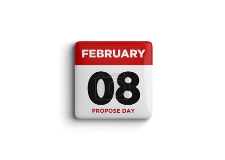 Photo for 3d illustration of calendar with 8 February Calendar on white background. Valentine's week Propose Day. 8th of February - Royalty Free Image