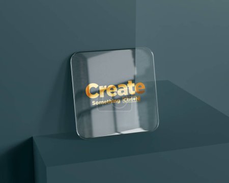 Téléchargez les photos : Create Something New. Quote for Graphic Designer. Text printed on glass with reflection on the floor. 3D illustration of designer quote - en image libre de droit