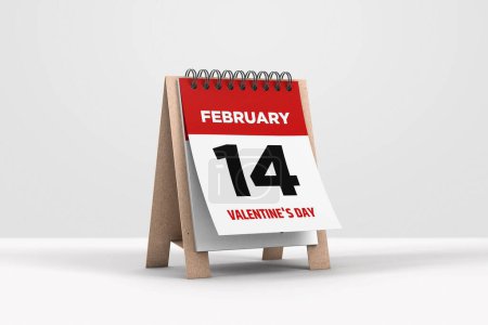 Photo for 3d illustration of calendar with 14 February Calendar on white background. fourteen of February - Royalty Free Image