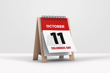 Téléchargez les photos : 3d illustration of calendar with 11 October Calendar on white background. Eleventh of October. Columbus Day - en image libre de droit