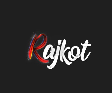 Helle bunte Buchstaben isoliert auf weißem Hintergrund. Tippfehler Name der Stadt Rajkot in Indien. isoliert Stadtname, Rajkot ist Bezirk von Gujarat