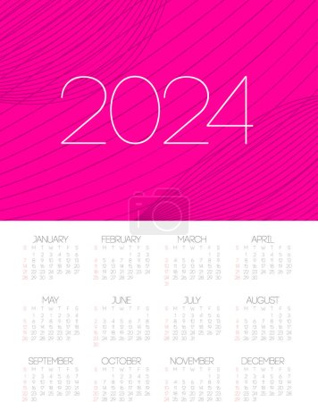 Illustration for Modern 2024 new year calendar template organize daily event vector. - Royalty Free Image