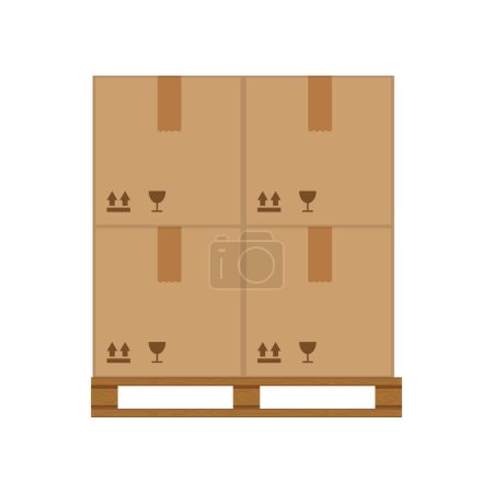 Illustration for Boxes on wooded pallet vector illustration, flat style warehouse cardboard boxes for parcels stack front view - Royalty Free Image
