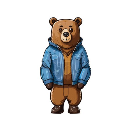 Illustration bear character wearing jacket