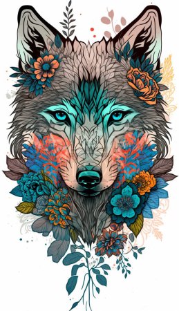 Cabeza de lobo lindo en flores