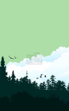 Sunset sunrise landscape portrait artwort book cover vector portrait illustration jungle sky birds flying color poster banner