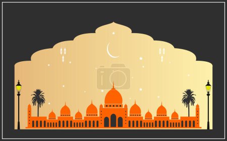 Islamic cover art mosque muslim illustration greeting background vector design lenterns stars sky crescent moon banner