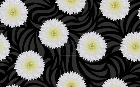 Ox eye Daisy Blumen nahtlos Muster ornamental dekorativ dunkel schwarz Thema Textur Textil Stoff Papier Druck Tapete Web-Hintergrund