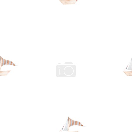 Foto de Acuarela patrón sin costuras barcos lindos. Patrón minimalista para niños para textiles, impresión, papel de envolver, papel pintado. Foto de alta calidad - Imagen libre de derechos