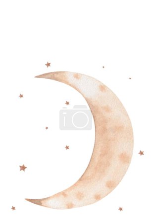 Téléchargez les photos : Aquarelle mois lunaire étoiles et guirlandes. Carte prête à l'emploi pour votre design avec la phase de lune dans un style élégant. Pour les invitations et les prospectus - en image libre de droit