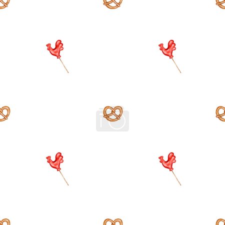 Watercolor pattern with pretzel and lollipop. Elegant minimalist design in a folk style. For rustic kitchen textiles and for wrapping paper for a trendy bakery store. High quality illustration
