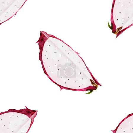 Foto de Pitahaya marco de acuarela de frutas exóticas sobre fondo blanco aislado. Vibrante ilustración de fruta de dragón. Dibujo de alimentos elemento de comida tailandesa dibujado a mano. Para diseñar un menú de platos tropicales y cócteles - Imagen libre de derechos