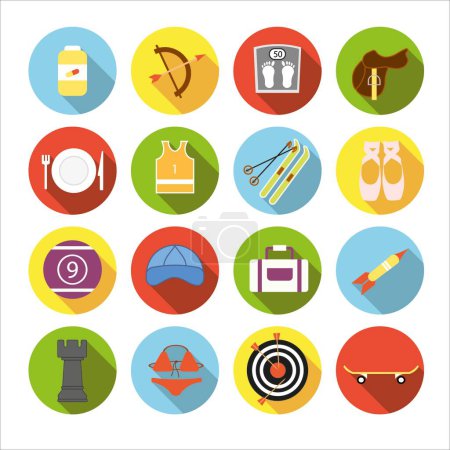 Illustration for Collection of icons with different sport in flat design with shadows - Royalty Free Image