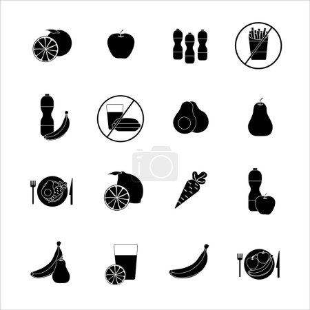 Ilustración de Colección de iconos con diferentes frutas y alimentación saludable en diseño sencillo - Imagen libre de derechos