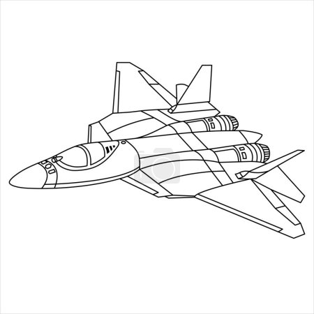 Ilustración de Sukhoi Su-57 Jet Fighter - Russian Stealth Aircraft Outline Design (en inglés). Página para colorear de aviones. Avión de dibujos animados aislado sobre fondo blanco - Imagen libre de derechos