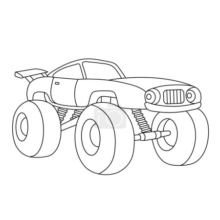 Téléchargez les illustrations : Coloriage Monster Truck. Illustration vectorielle des véhicules hors route. Conception de contour de voiture dessin animé. - en licence libre de droit
