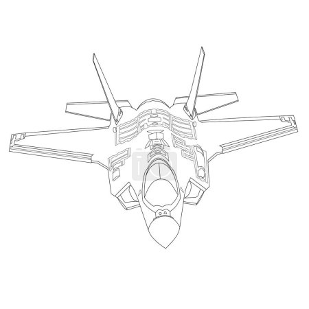 Illustration for F-35 Lightning II Outline Illustration. Fighter Jet F35 Coloring Book For Children And Adults. Military Aircraft Vector. Cartoon Airplane Isolated on White Background. Plane Drawing Line Art Vector Illustration - Royalty Free Image
