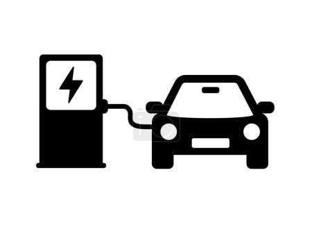 Electric Vehicle Charging Station Icon. EV Charging Station Road Sign. Electric Car Recharge Icon. Electrical Charging Station Symbol. Electric Fueling Plug Pictogram. Green Electric Car Battery Refilling Vector Illustration. Power Station For Eco