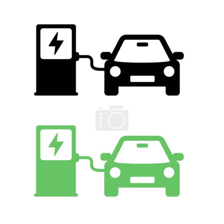 Electric Car Charging Station Vector Illustration. Green Vehicle Battery Refilling Icon. Electric Vehicle Charging Point. EV Car Hybrid Vehicle Charging Station. Eco Friendly Vehicle Concept. Vector Icon Isolated On White Background