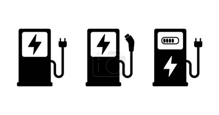 Electric Car Charger Icon. Charging Station For Electric Vehicles. Electric Fuel Pump For Hybrid Cars Sign. Charger With Plug For Electrical Power Auto Pictogram. Charge Station For Green Energy Automobile With Lightning Icon. Isolated Vector